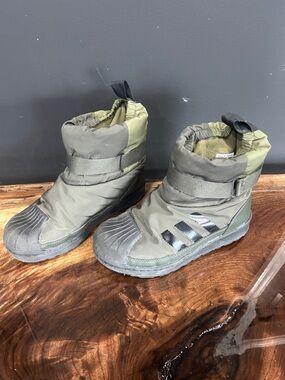 Kids Olive Green adidas Winter Boots with Hook-and-Loop Straps